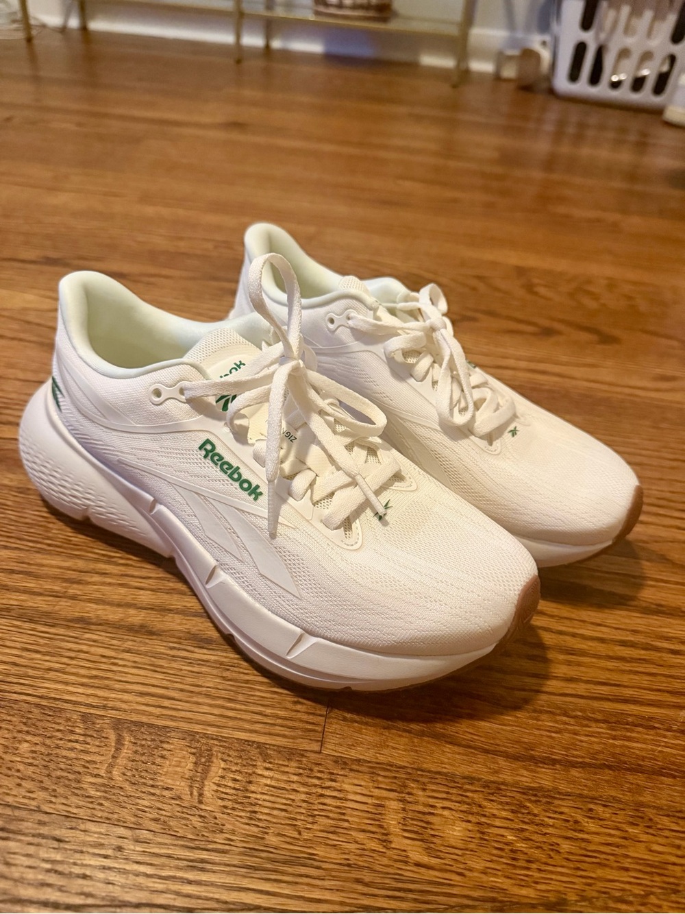 Reebok White Sneakers with Green Logo Accents